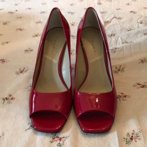 Tahari Red Patent Leather Open Toe Pumps